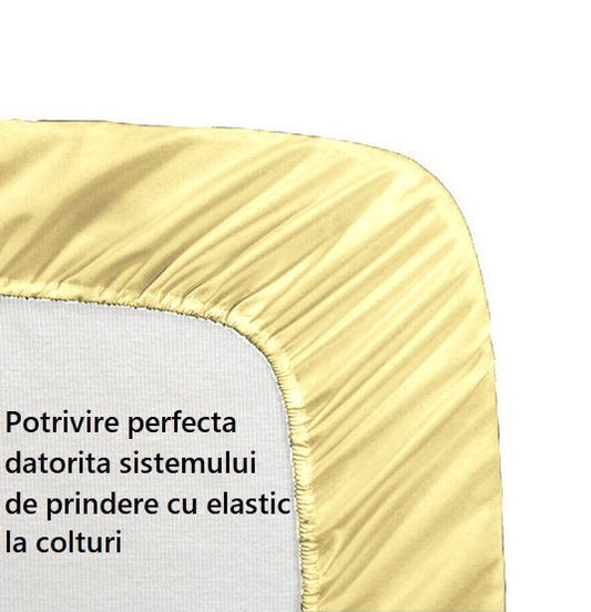 Cearceaf de pat cu elastic, bumbac natural 100%, crem