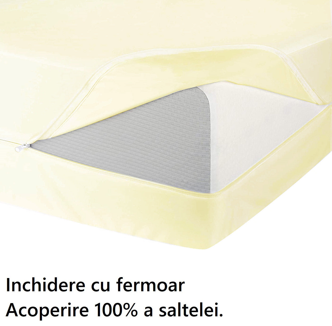 Husa cu fermoar pentru saltea din bumbac 100% natural, de culoare crem, ivory - MetruPatrat.ro