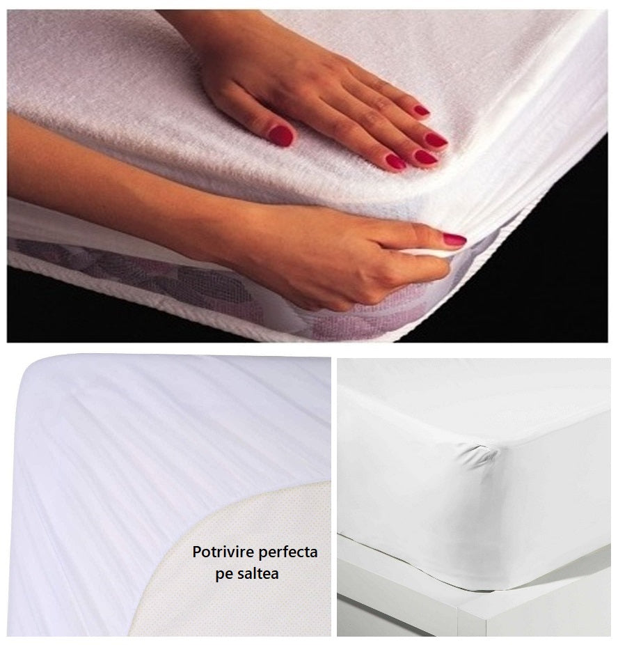 Set 3 piese impermeabile, compus din husa de protectie impermeabila cu elastic pentru saltea + 2 huse impermeabila pentru perna - MetruPatrat.ro