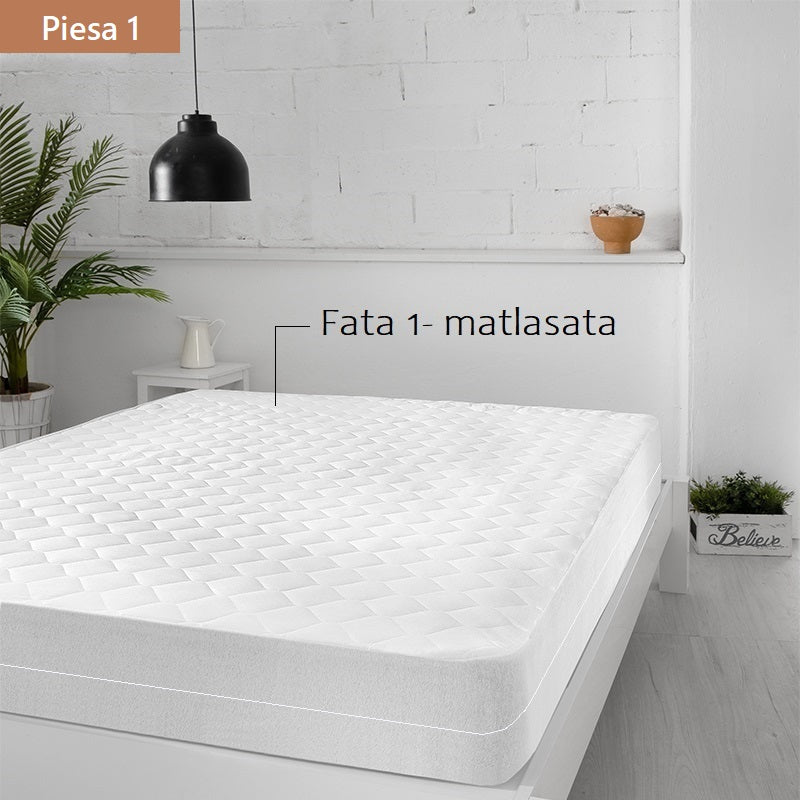 Set 3 piese, husa de protectie saltea si huse perne cu fermoar, impermeabile si matlasate, Metru Patrat