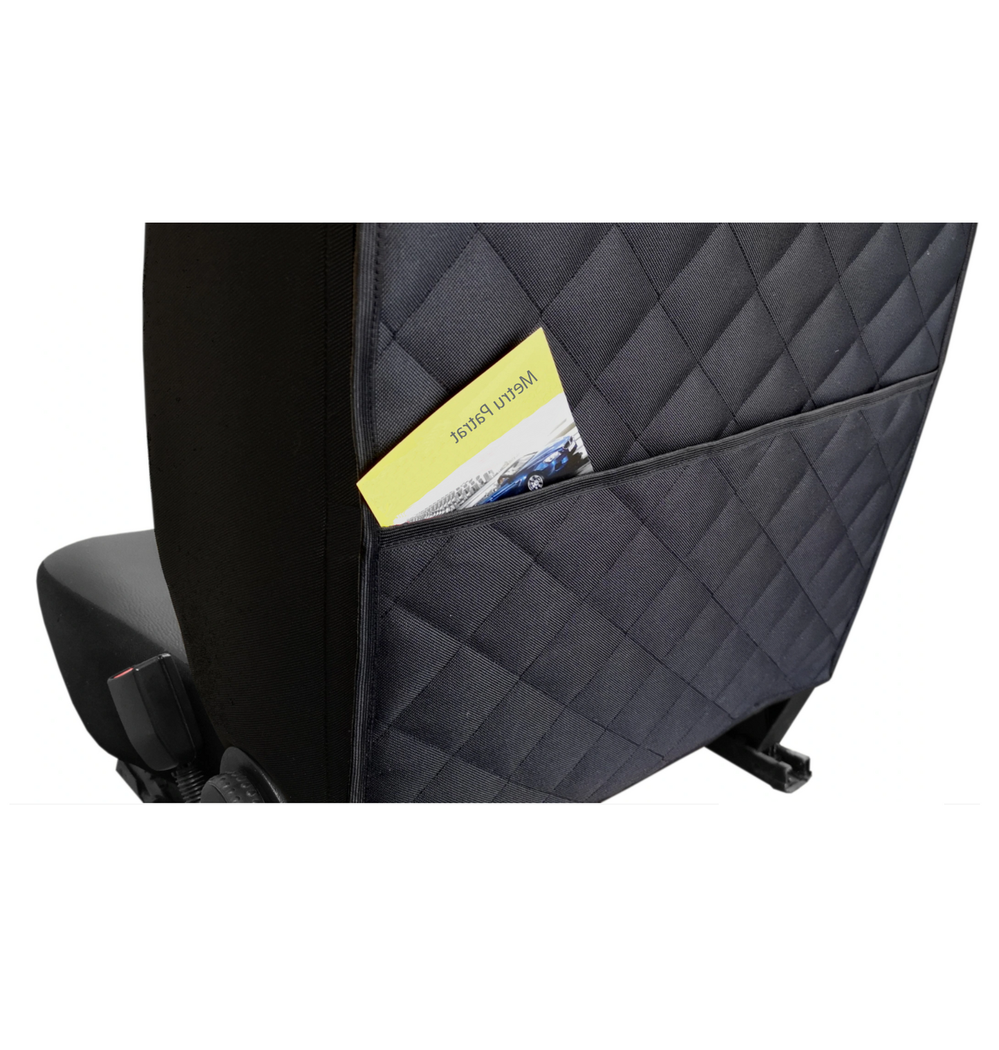 Set 4 protectii auto, 2 bucati scoica bebe + 2 bucati orgabizator spatar cu buzunar,  pentru scaune fata sau bancheta spate, matlasate, lavabile, universale, negre - MetruPatrat.ro
