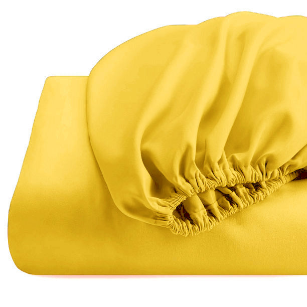 Cearceaf de pat cu elastic, bumbac natural 100%, galben pal - MetruPatrat.ro