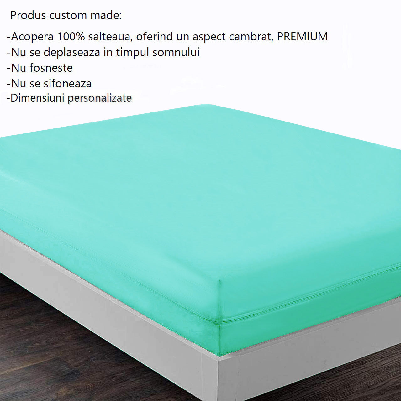 Husa cu fermoar pentru saltea din bumbac 100% natural, de culoare turcoaz