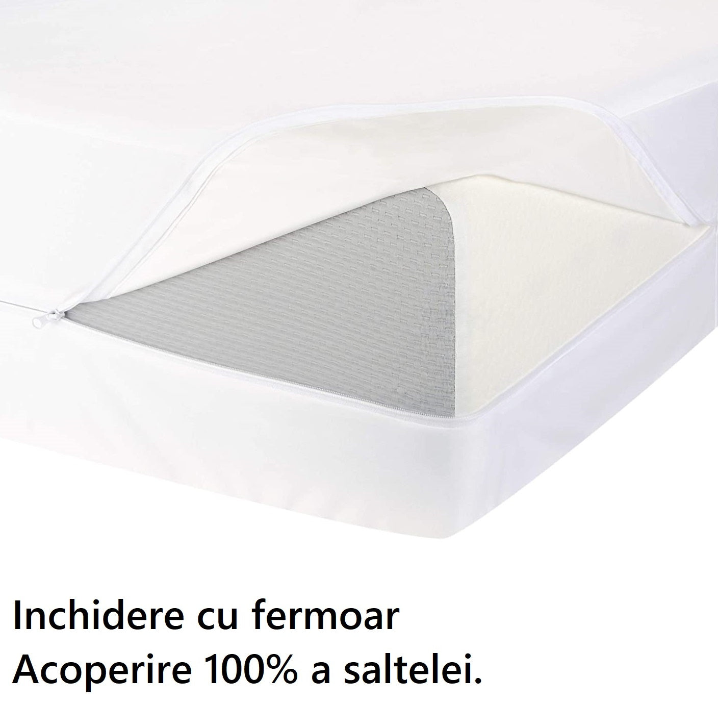 Husa cu fermoar pentru saltea din bumbac 100% natural, de culoare alb uni - MetruPatrat.ro