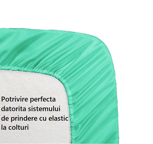 Cearceaf de pat cu elastic, bumbac natural 100%, turcoaz