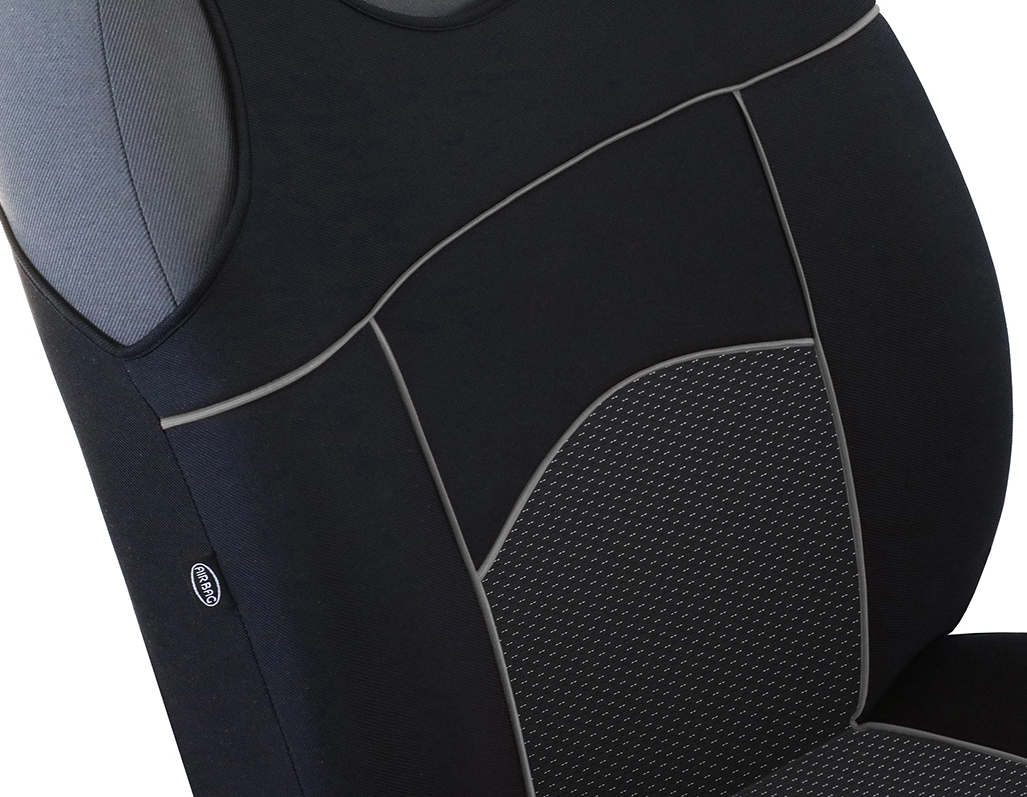 Set 2 huse auto Universale tip maieu, Tuning, din textil tapiterie, Negru-Gri