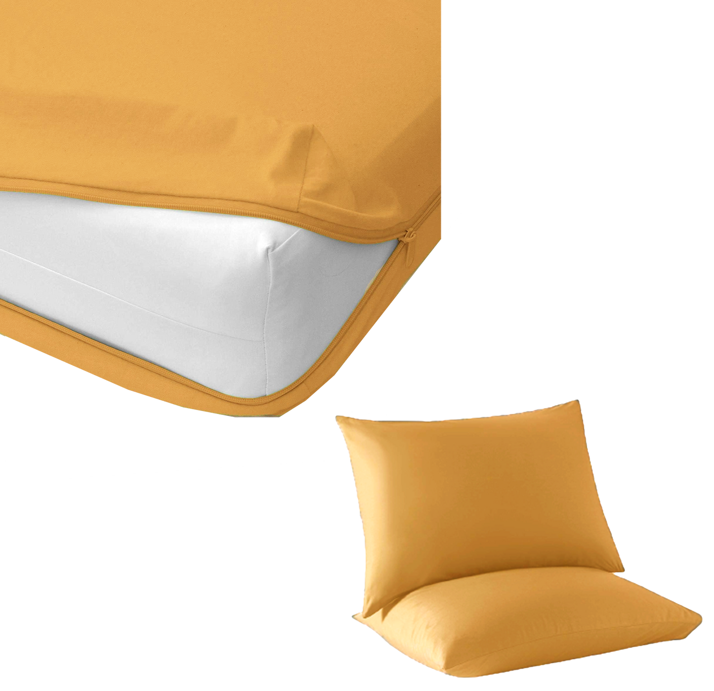 Husa cu fermoar pentru saltea din bumbac 100% natural, de culoare mustar - MetruPatrat.ro