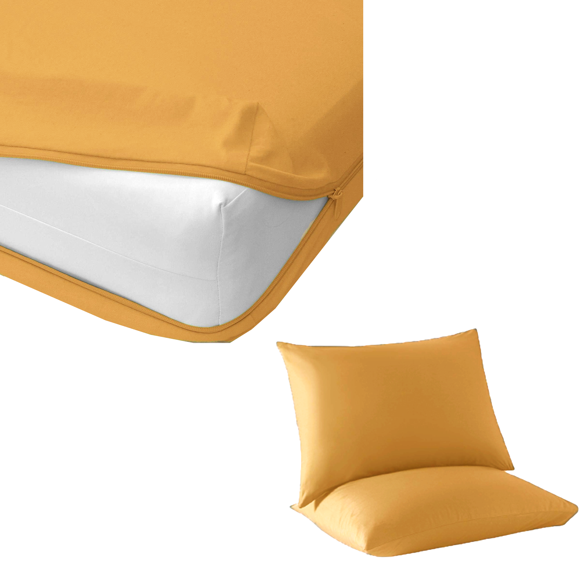 Husa cu fermoar pentru saltea din bumbac 100% natural, de culoare mustar - MetruPatrat.ro