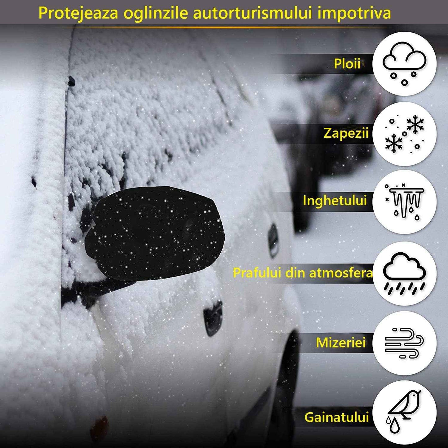 Set 2 protectii auto iarna, pentru autoturisme, universale, husa parbriz 188x99 cm si huse oglinzi laterale
