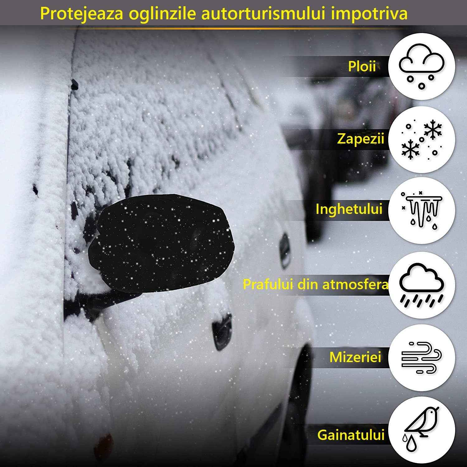 Set 2 protectii auto iarna, pentru autoturisme, universale, husa parbriz 188 x 89 cm si huse oglinzi laterale
