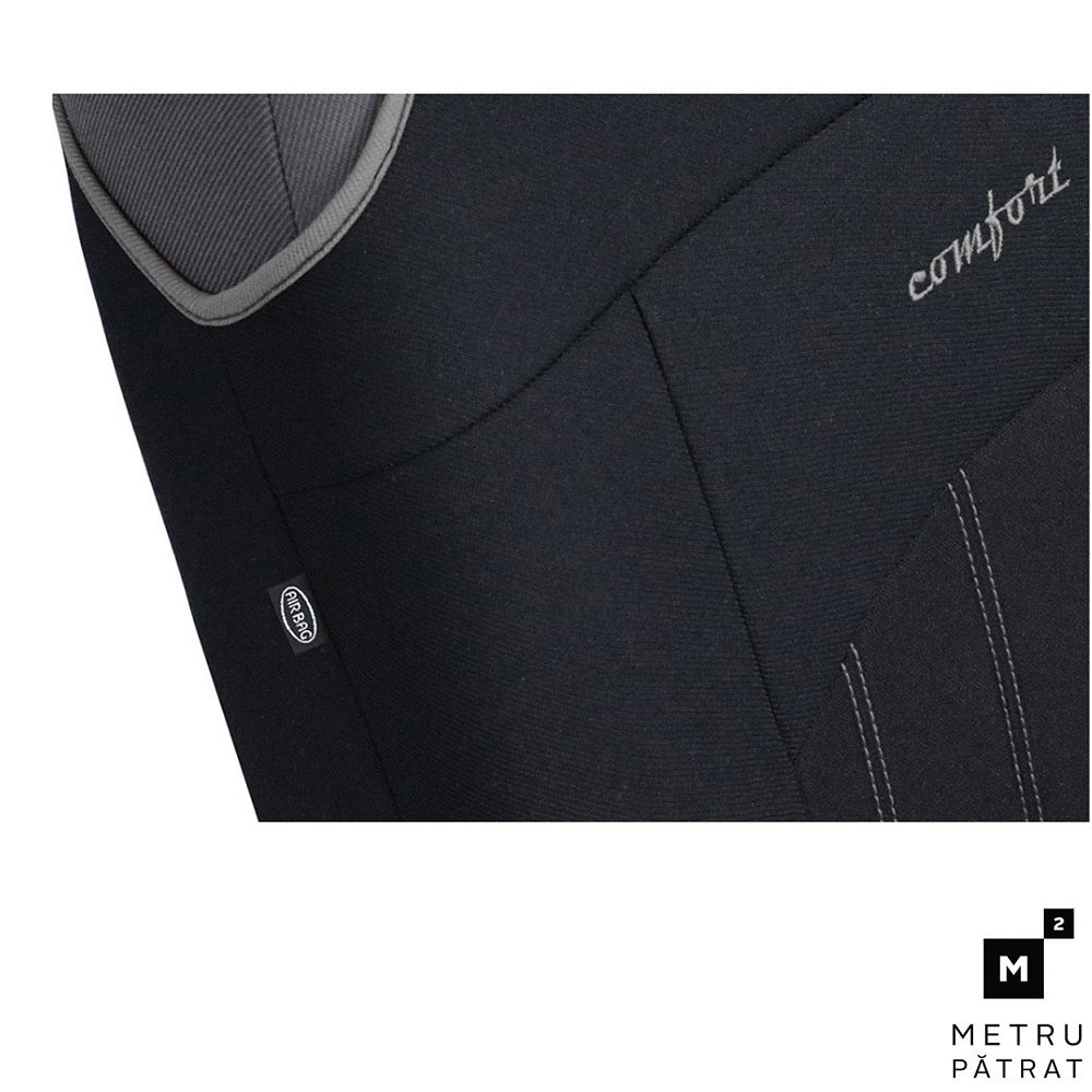 Set 2 huse auto Universale tip maieu, Confort, din textil tapiterie, Negru-Gri