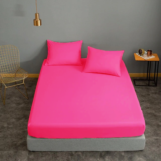 Cearceaf de pat cu elastic, bumbac natural 100%, roz aprins, magenta - MetruPatrat.ro