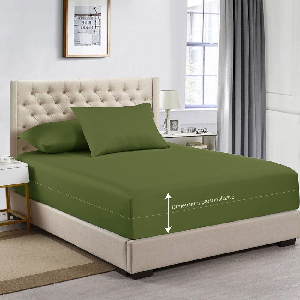 Husa cu fermoar pentru saltea din bumbac 100% natural, de culoare verde army - MetruPatrat.ro