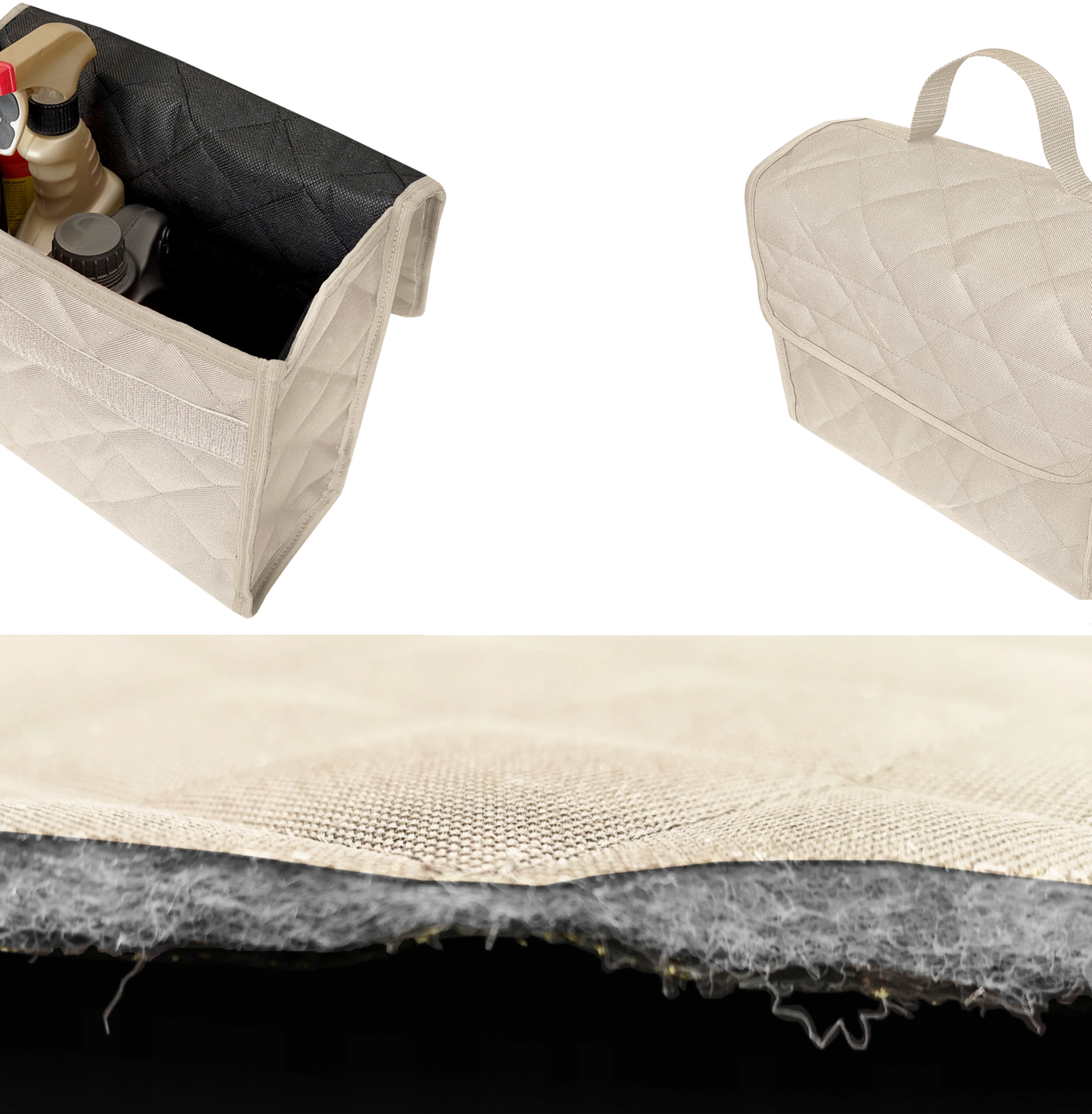 Organizator auto universal pentru portbagaj, prevazut cu banda arici pentru fixare usoara, marimea L crem