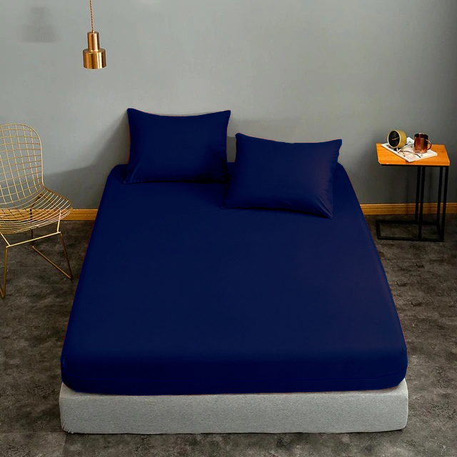 Husa cu fermoar pentru saltea din bumbac 100% natural, de culoare bleumarin uni - MetruPatrat.ro