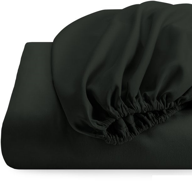 Cearceaf de pat cu elastic, bumbac natural 100%, negru