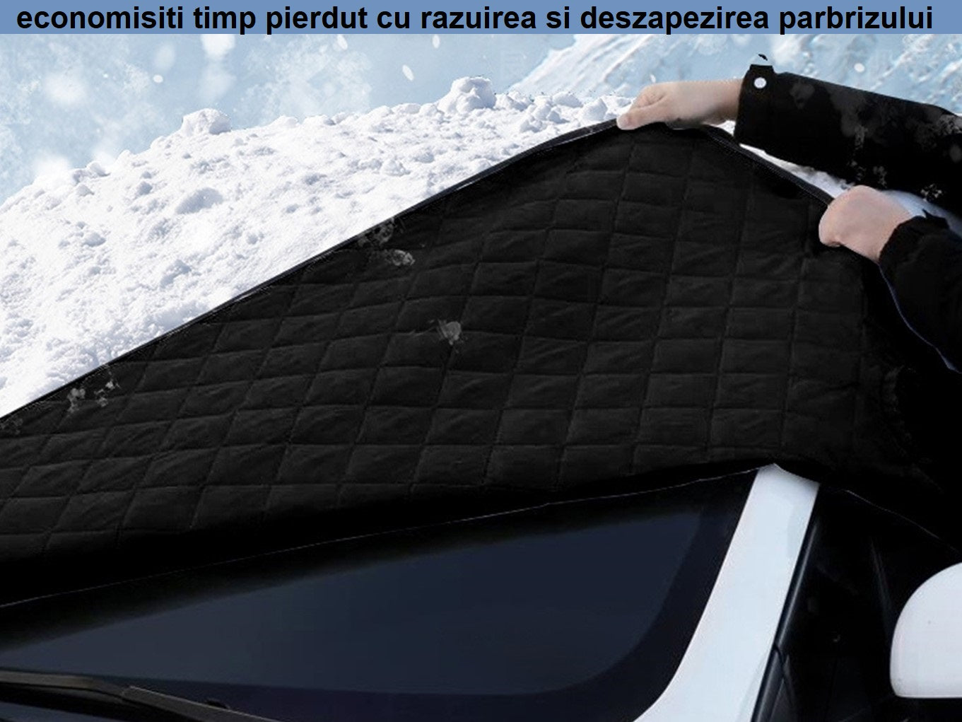 Protectie Iarna pentru parbriz si oglinzi laterale, matlasata, Anti-Inghet, Iarna-Vara, 145x178 cm, fixare cu magneti in partea de jos si prindere cu usile laterale, Metru Patrat - MetruPatrat.ro