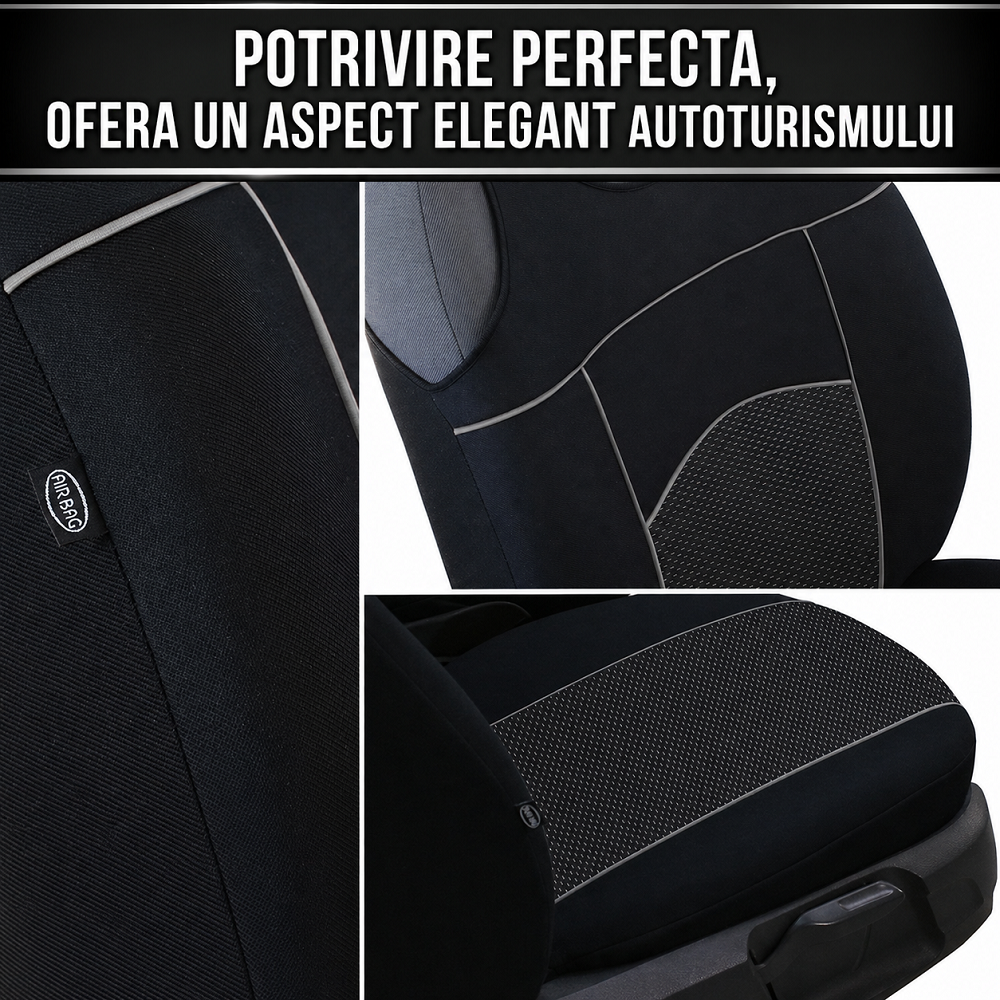 Set 2 huse auto Universale tip maieu, Tuning, din textil tapiterie, Negru-Rosu