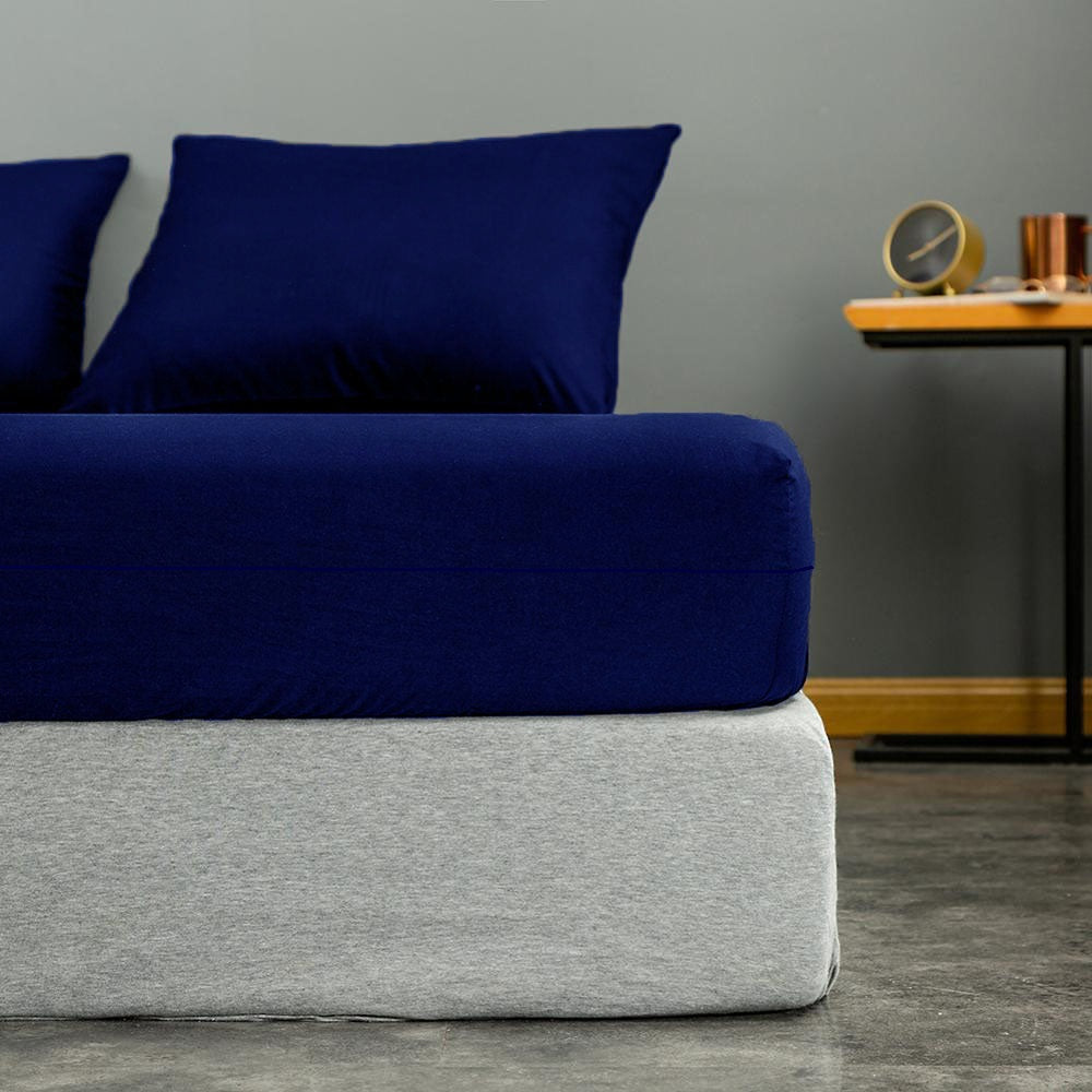 Husa cu fermoar pentru saltea din bumbac 100% natural, de culoare bleumarin uni - MetruPatrat.ro