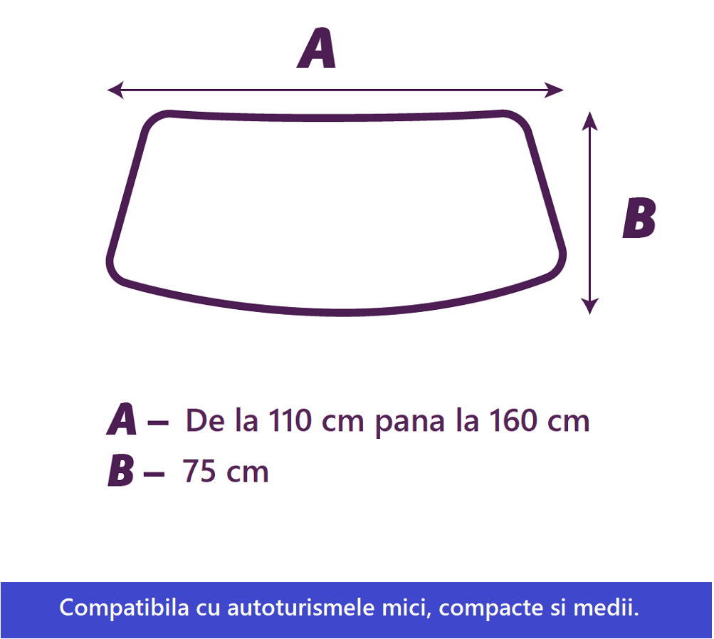 Husa parbriz antiinghet universala pentru masini mici si medii, potrivita pentru dimensiunea parbrizului de inaltime 75 cm / latime 110-160 cm, impermeabila 10010