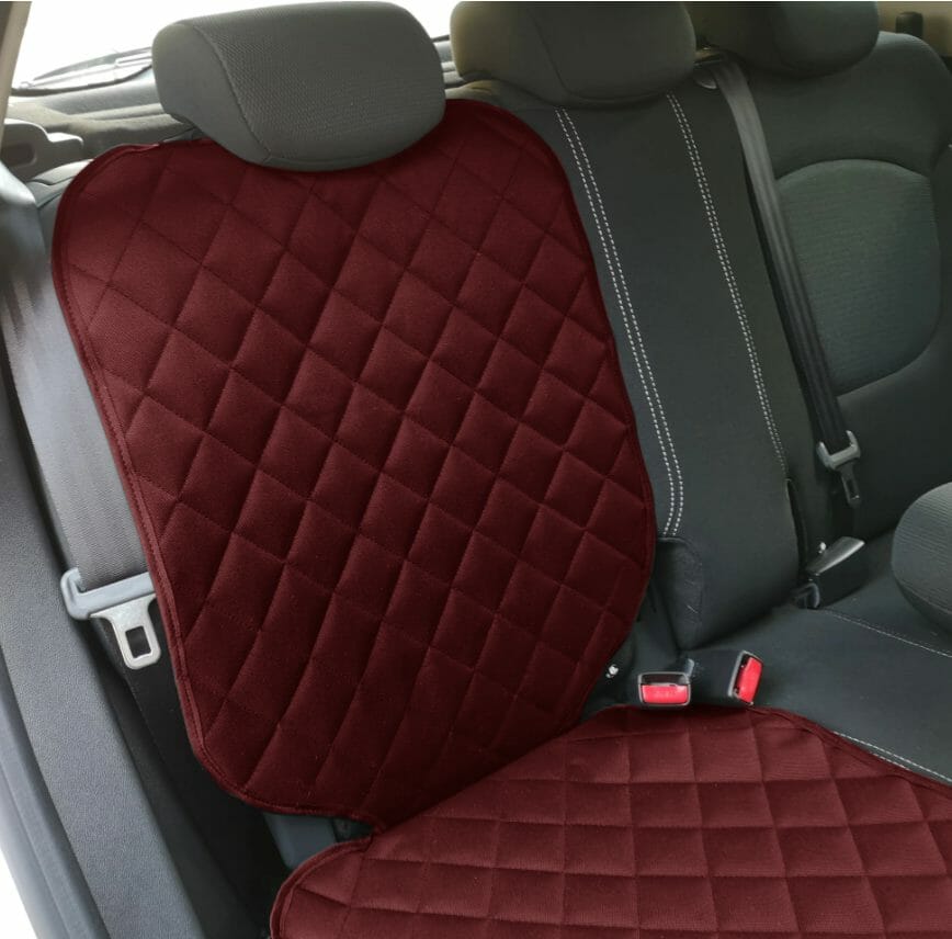 Set 2 protectii auto matlasate, universale, lavabile, grena, protectie scaun sau bancheta si protectie spatar scaun cu buzunar organizator, Metru Patrat