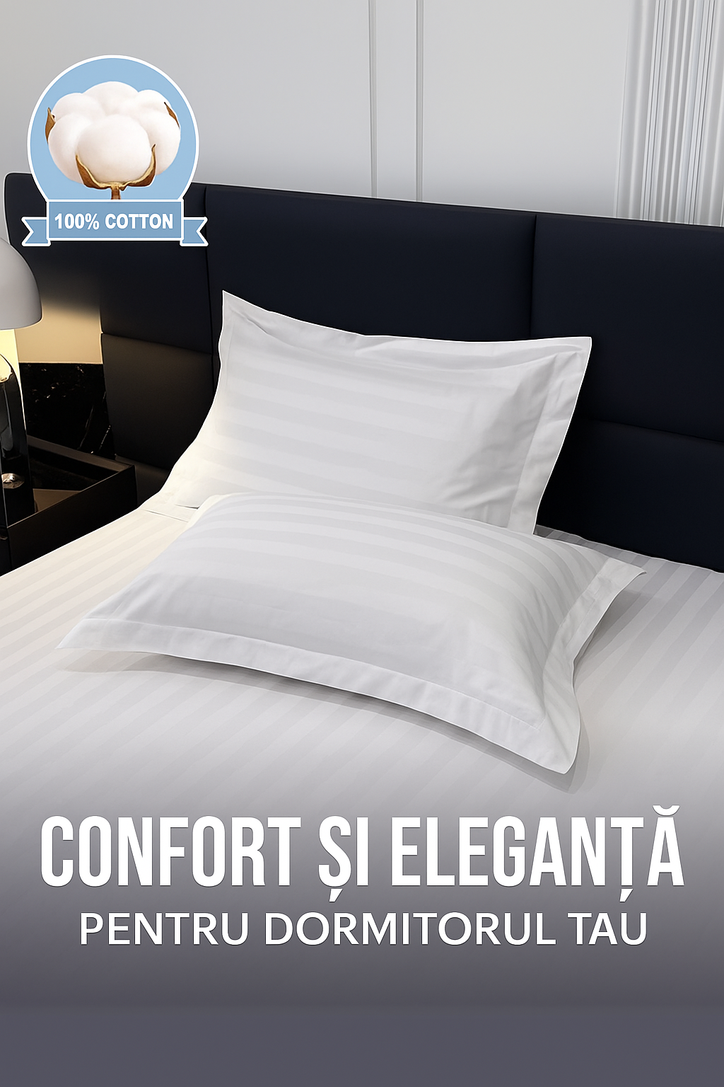 Fata de perna, din Damasc Premium, Alb Imaculat, Dungi Late, Bumbac 100%, Grosime 180 grame/m², Metru Patrat - 1 bucata