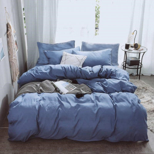 Lenjerie Bumbac Ranforce Lux, Model "Albastru Pastel"