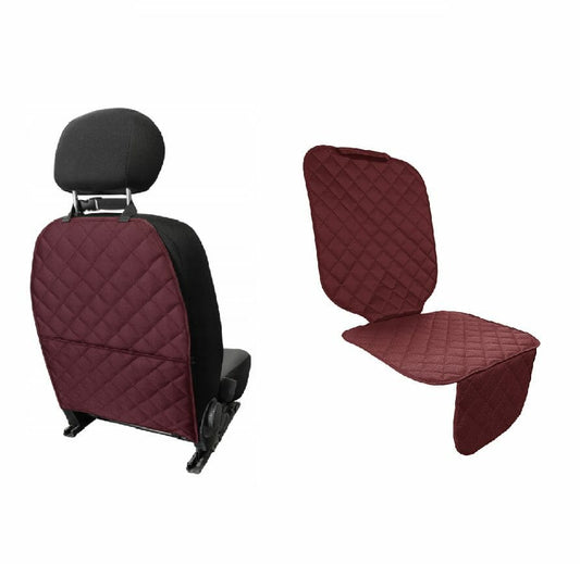 Set 2 protectii auto matlasate, universale, lavabile, grena, protectie scaun sau bancheta si protectie spatar scaun cu buzunar organizator, Metru Patrat
