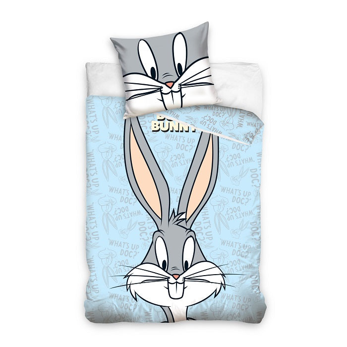 Lenjerie de pat pentru copii, Metru Patrat, bumbac 100% natural, Lonley Tunes, Bugs Bunny, compus din husa pilota 100x135 si o fata de perna 40x60 - MetruPatrat.ro