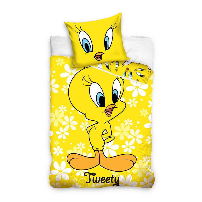 Lenjerie de pat pentru copii, Metru Patrat, bumbac 100% natural, Lonley Tunes, Tweety, compus din husa pilota 100x135 si o fata de perna 40x60 - MetruPatrat.ro