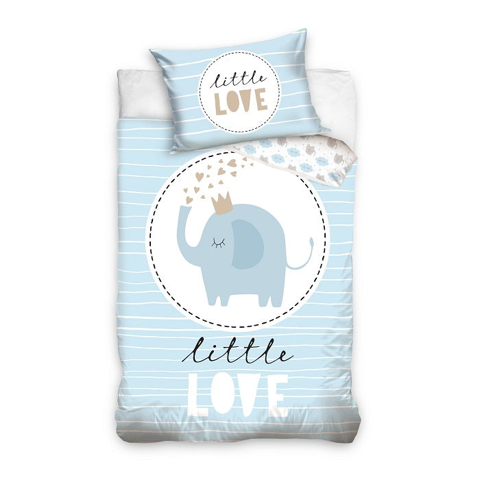 Lenjerie de pat pentru copii, Metru Patrat, bumbac 100% natural, Love, Elefant, compus din husa pilota 90x120 si o fata de perna 40x60 - MetruPatrat.ro