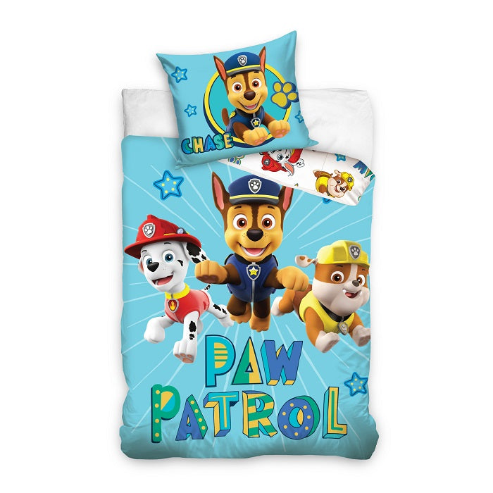 Lenjerie de pat pentru copii, Metru Patrat, bumbac 100% natural, Paw Patrol 5 catei, compus din husa pilota 100x135 si o fata de perna 40x60 - MetruPatrat.ro