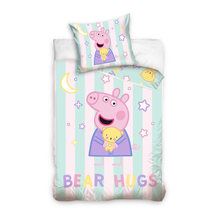 Lenjerie de pat pentru copii, Metru Patrat, bumbac 100% natural, Peppa Pig, compus din husa pilota 100x135 si o fata de perna 40x60 - MetruPatrat.ro