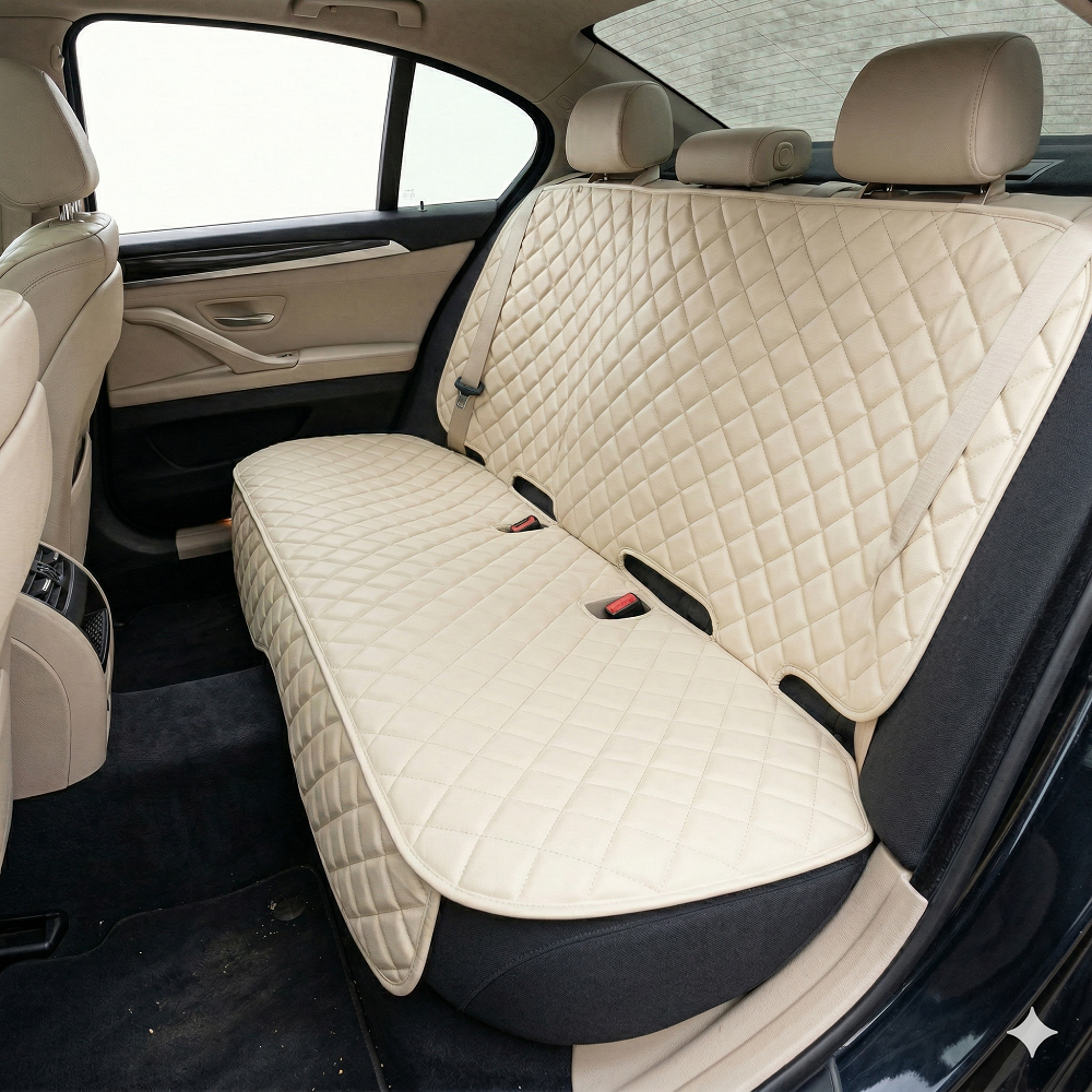 Protectie auto matlasata din piele ecologica, pentru bancheta din spate, crem, impermeabila, lavabila, Metru Patrat 5056
