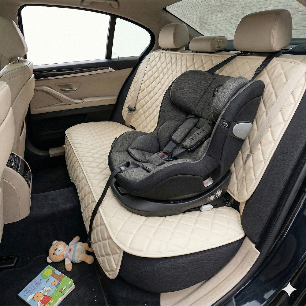 Protectie auto matlasata din piele ecologica, pentru bancheta din spate, crem, impermeabila, lavabila, Metru Patrat 5056