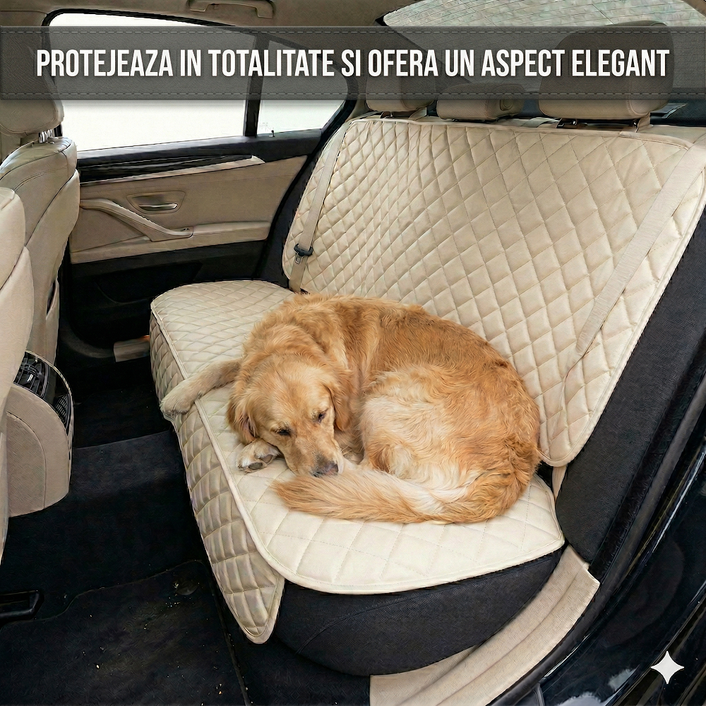 Protectie auto matlasata din piele ecologica, pentru bancheta din spate, crem, impermeabila, lavabila, Metru Patrat 5056