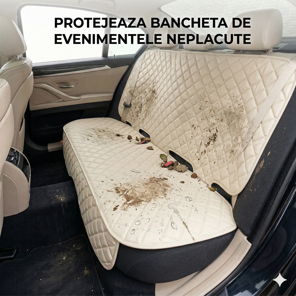 Protectie auto matlasata din piele ecologica, pentru bancheta din spate, crem, impermeabila, lavabila, Metru Patrat 5056