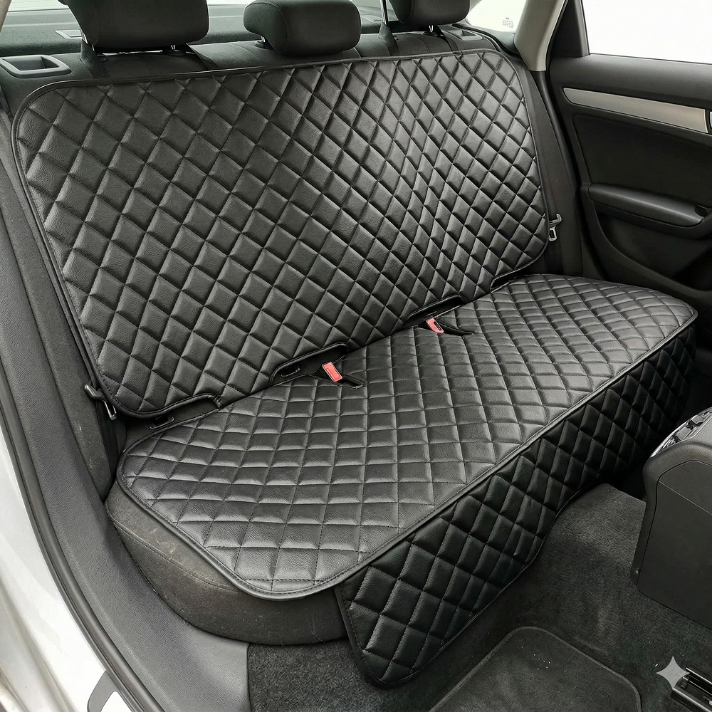 Protectie auto matlasata din piele ecologica, pentru bancheta din spate, neagra, impermeabila, lavabila, Metru Patrat 5056