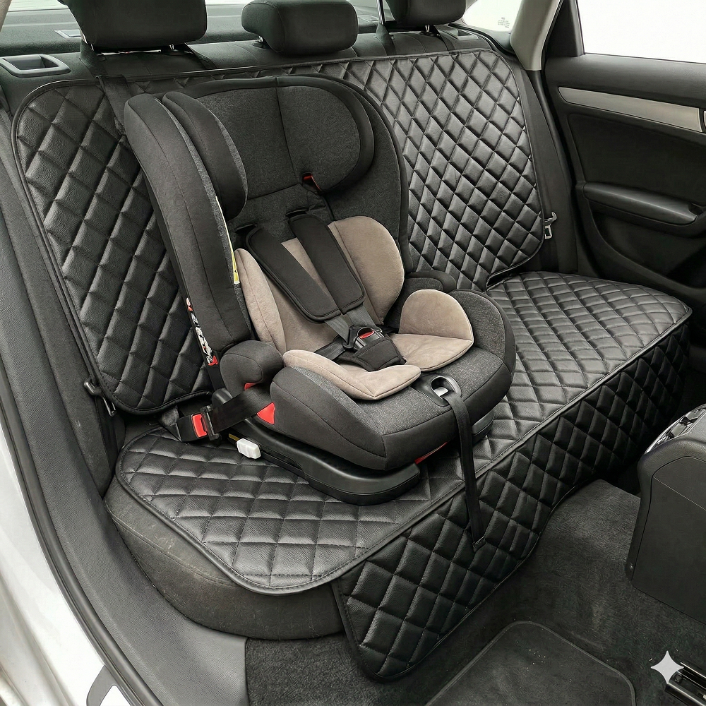 Protectie auto matlasata din piele ecologica, pentru bancheta din spate, neagra, impermeabila, lavabila, Metru Patrat 5056
