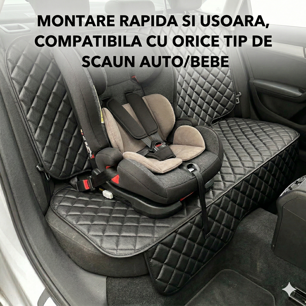 Protectie auto matlasata din piele ecologica, pentru bancheta din spate, neagra, impermeabila, lavabila, Metru Patrat 5056