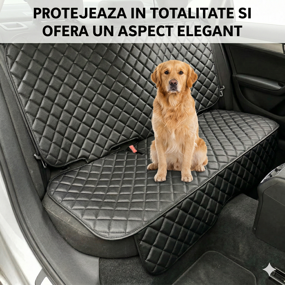 Protectie auto matlasata din piele ecologica, pentru bancheta din spate, neagra, impermeabila, lavabila, Metru Patrat 5056
