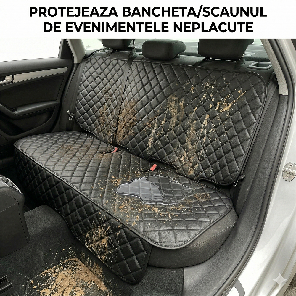 Protectie auto matlasata din piele ecologica, pentru bancheta din spate, neagra, impermeabila, lavabila, Metru Patrat 5056