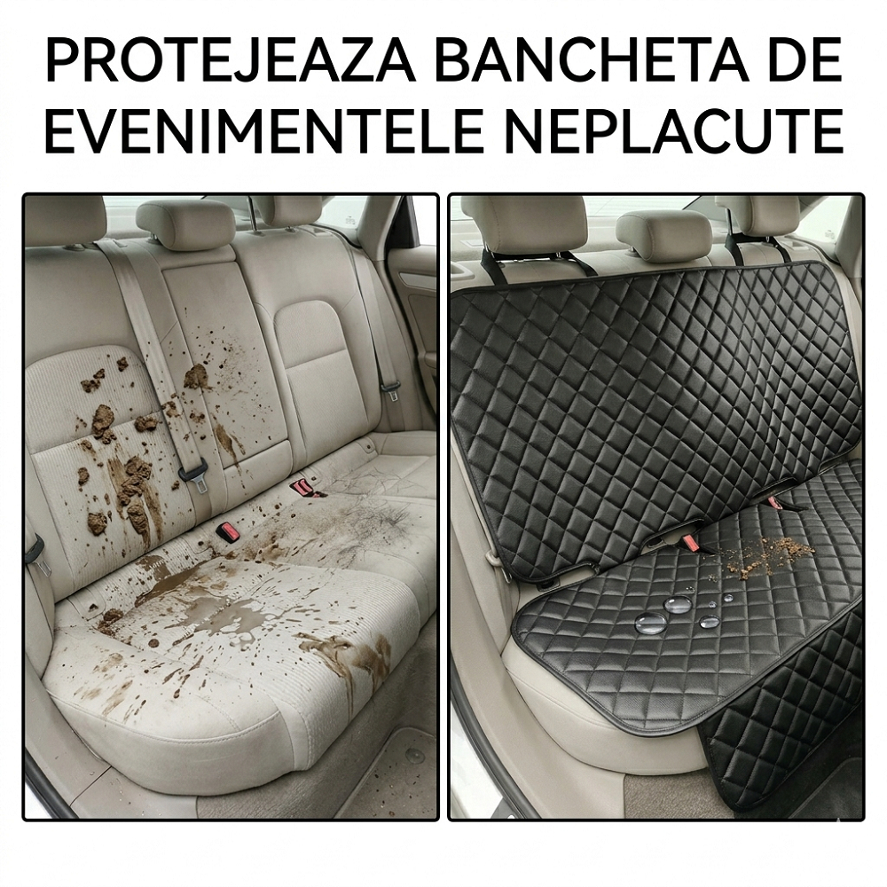 Protectie auto matlasata din piele ecologica, pentru bancheta din spate, neagra, impermeabila, lavabila, Metru Patrat 5056