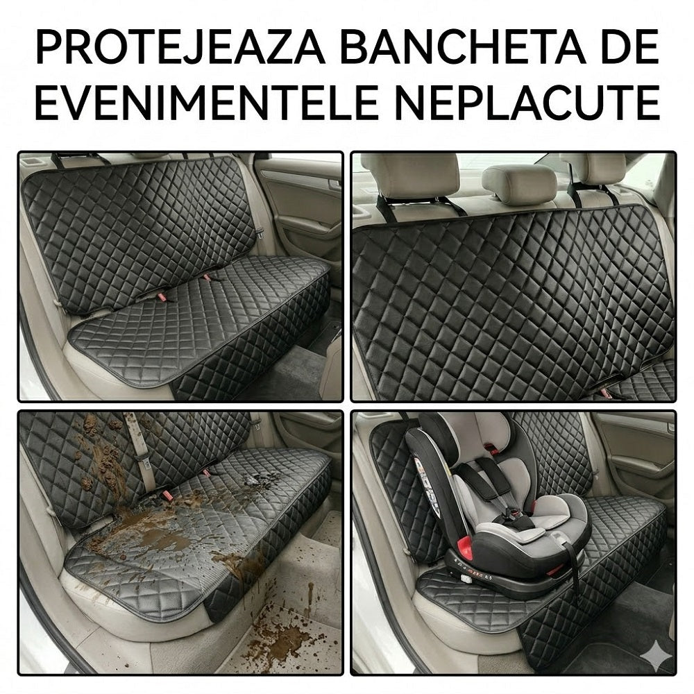 Protectie auto matlasata din piele ecologica, pentru bancheta din spate, neagra, impermeabila, lavabila, Metru Patrat 5056