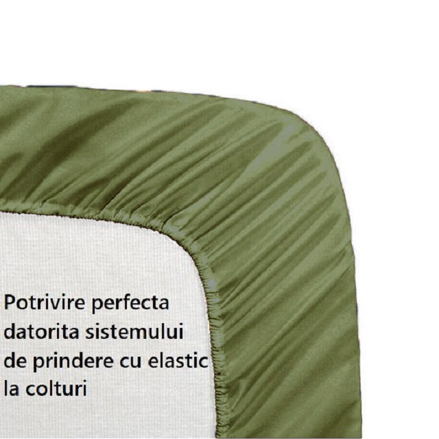 Cearceaf de pat cu elastic, bumbac natural 100%, verde armi - MetruPatrat.ro