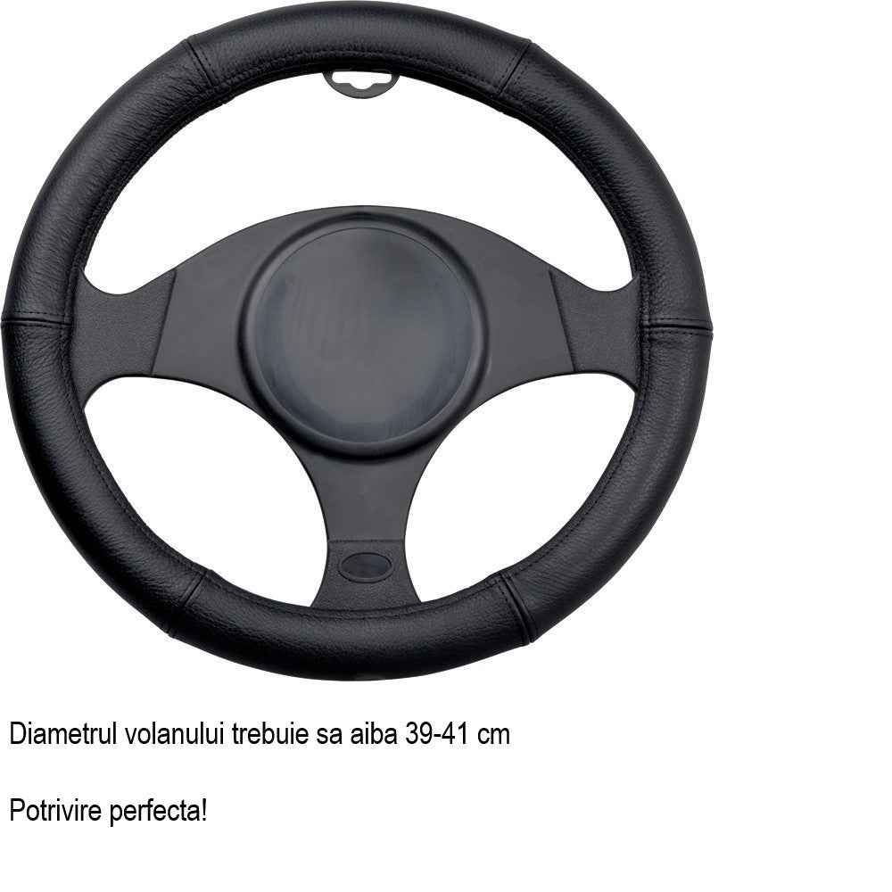 Husa volan, Metru Patrat, din piele, de culoare neagra, L, 39-41 cm 10052