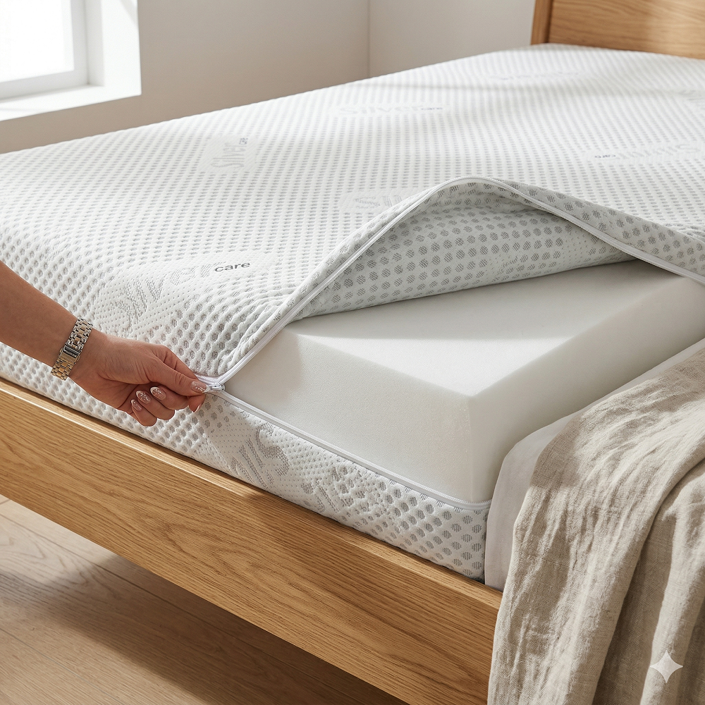 Husa cu fermoar pentru saltea, Tesatura Silver, material matlasat certificat OEKO-TEX® STANDARD 100, Lavabila, Detasabila, Metru Patrat