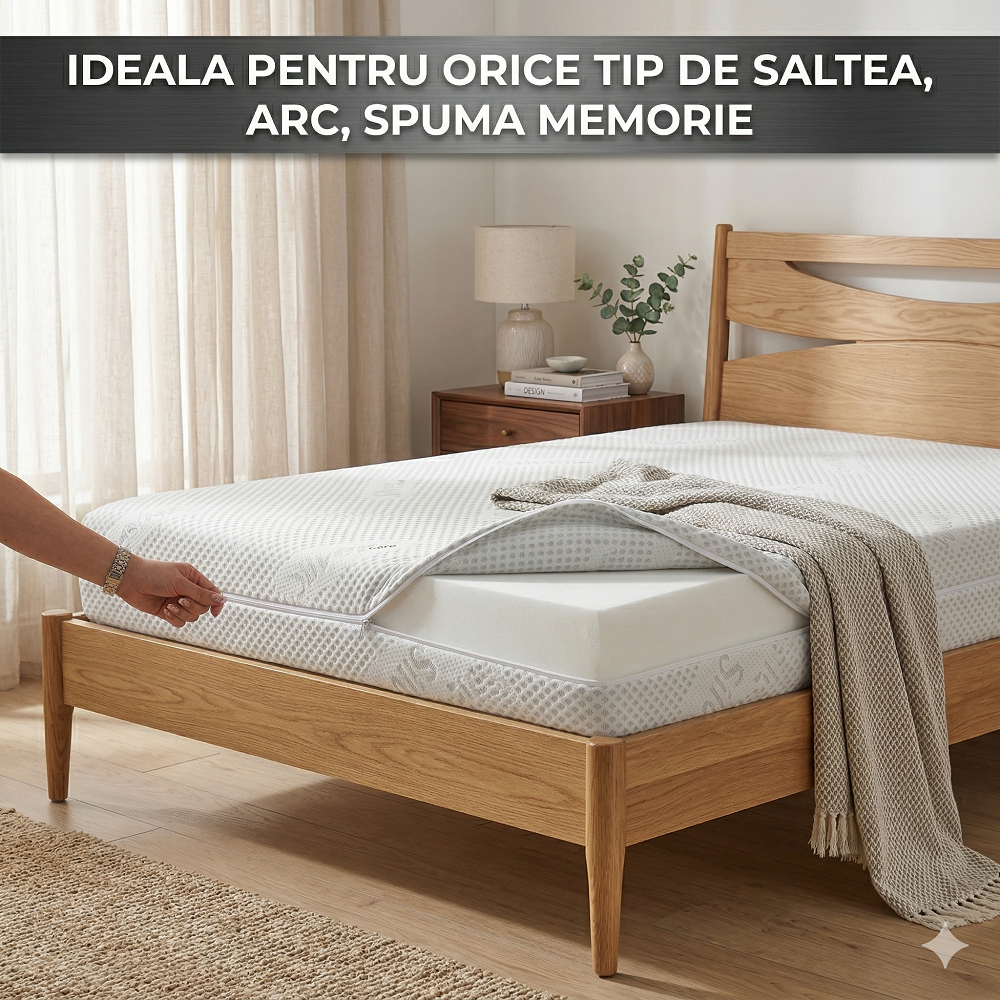 Husa cu fermoar pentru saltea, Tesatura Silver, material matlasat certificat OEKO-TEX® STANDARD 100, Lavabila, Detasabila, Metru Patrat