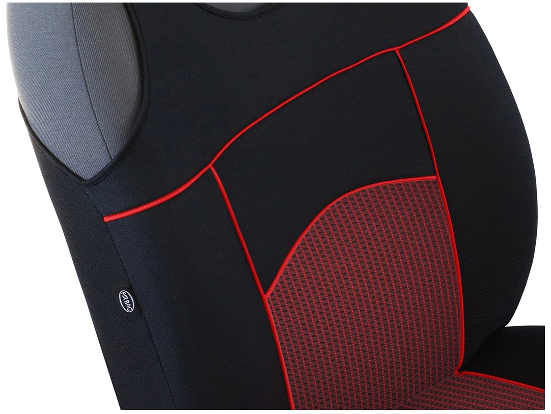 Set 2 huse auto Universale tip maieu, Tuning, din textil tapiterie, Negru-Rosu