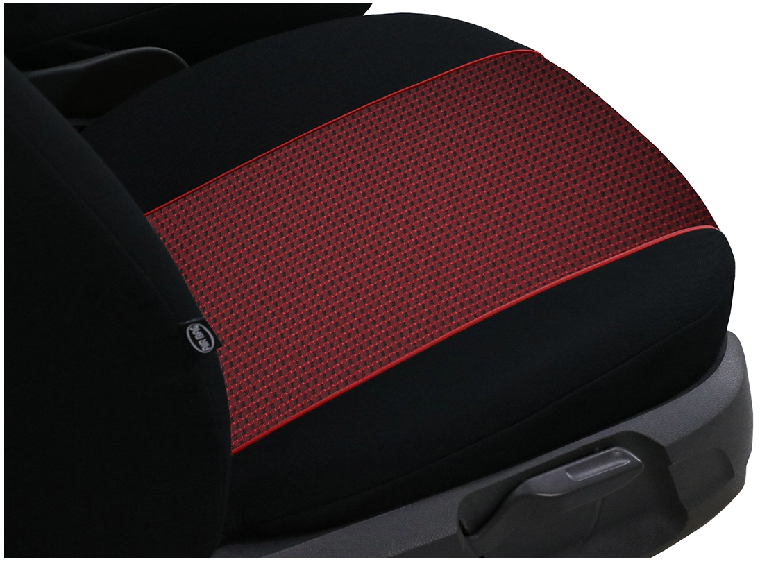 Set 2 huse auto Universale tip maieu, Tuning, din textil tapiterie, Negru-Rosu
